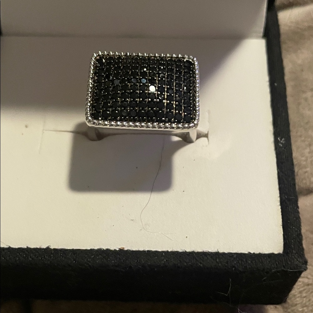 Silver And Black Spaniel Rectangular Ring - image 2